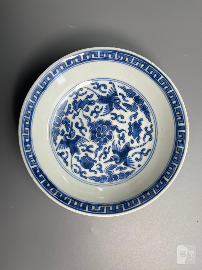 清康熙 青花云鹤纹盘 - 图3